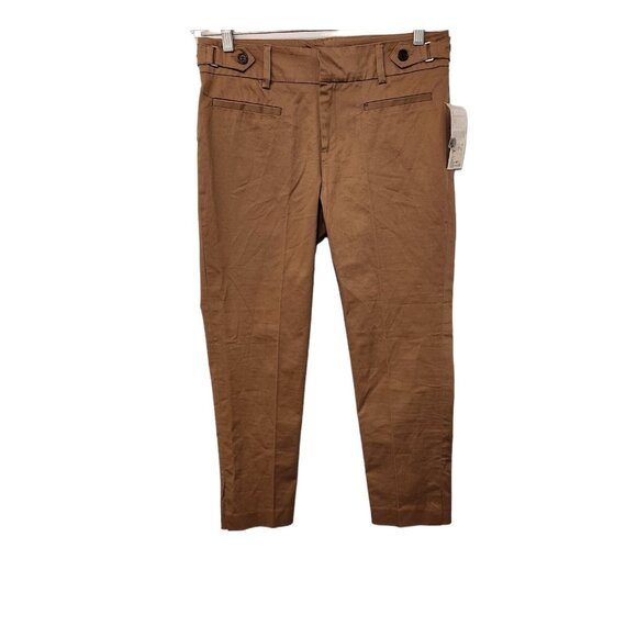 NWT Zara Basic Cropped Chino Pants Adjustable‎ Waist Buckles Womens 8 Brown NEW - Picture 1 of 16